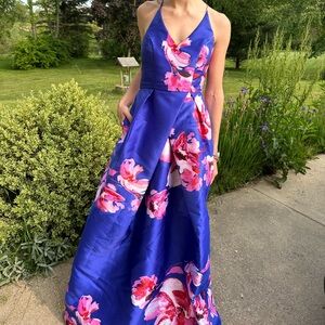 Elegant Floral Blue and Pink Dress